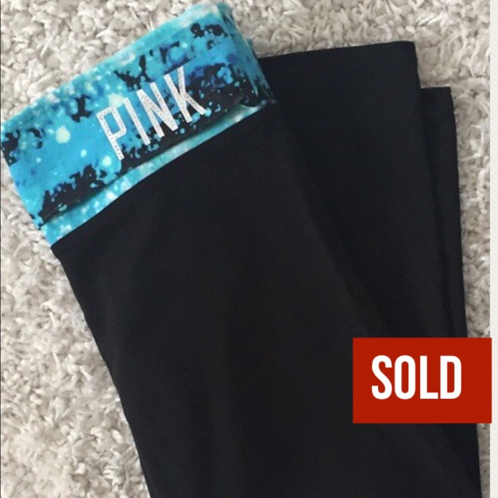 SOLD❗️PINK Yoga Capris W/Blue Foldover Waistband